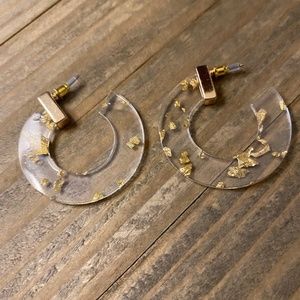 Clear Hoops Earrings with Specks of Gold foil.